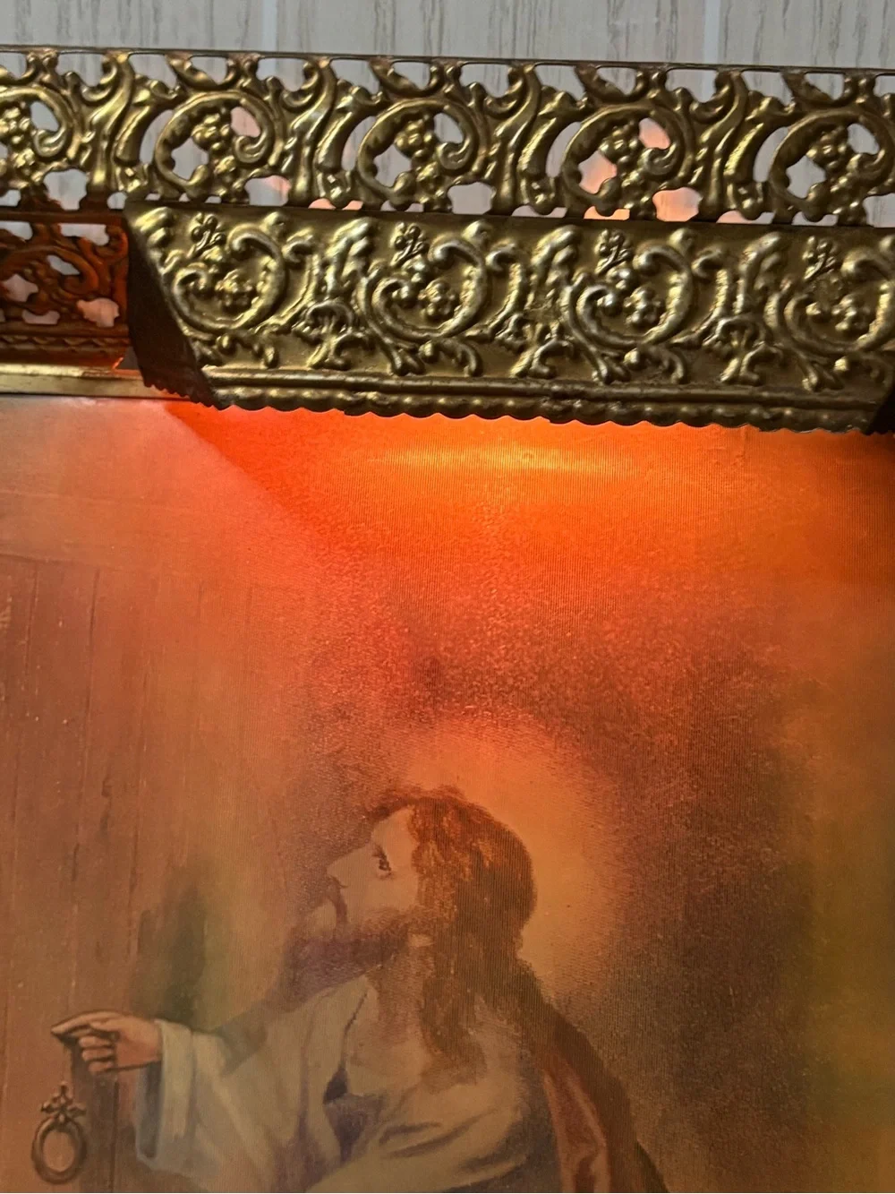 Vintage Antique Lighted 3D Hologram Jesus Lenticular Framed Metal Tested